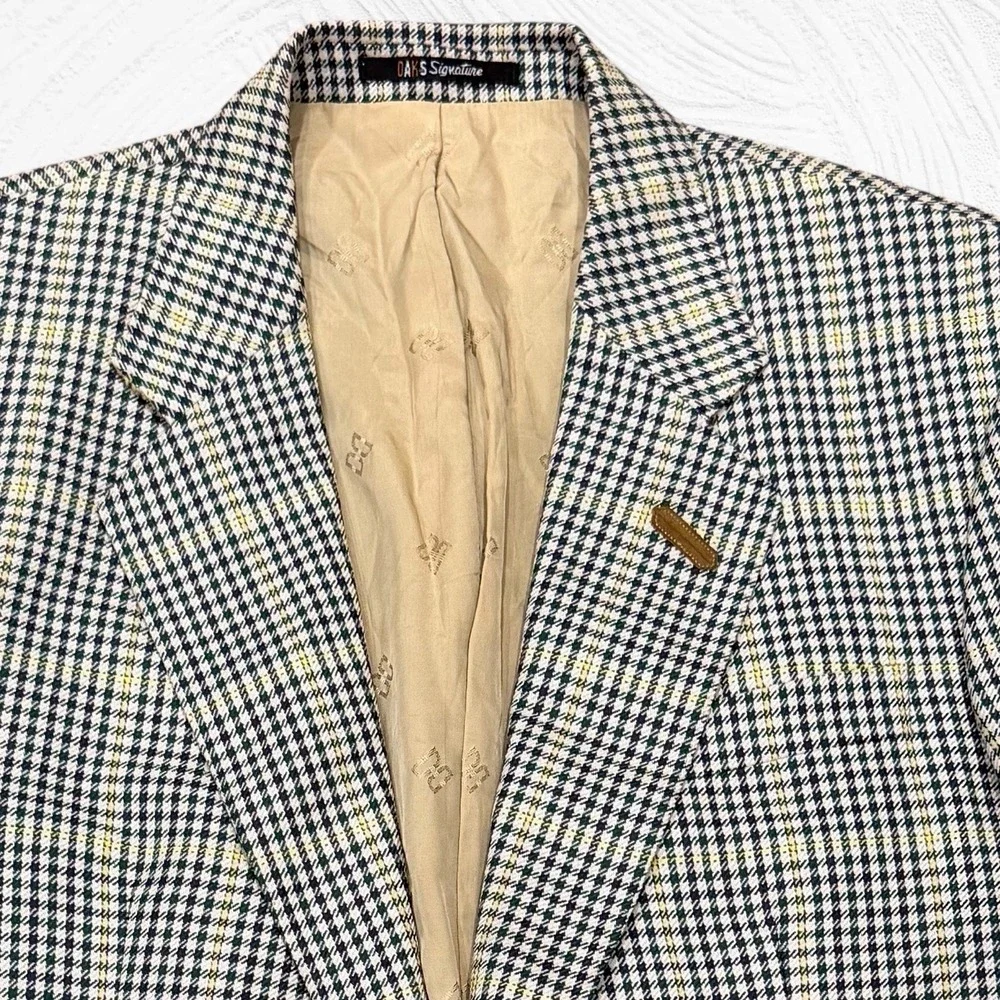 Daks London Blazer Men 42R Green Blue Cream Check Wool‎ Silk 3 Roll 2 Windowpane